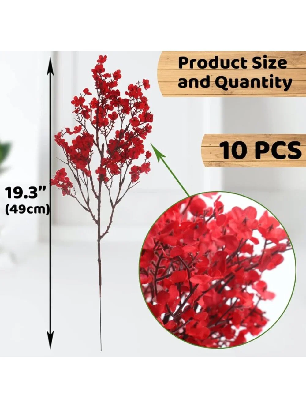 10 Pcs Patriotic Artificial Flowers - Red White Blue Silk Baby's Breath for 4th